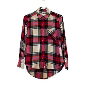 2/$30 American Eagle Boyfriend Fit Long Sleeve Plaid Blouse Top SZ S